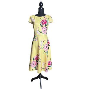 Preston & York Women's Yellow Floral Retro Day Dress Size 8